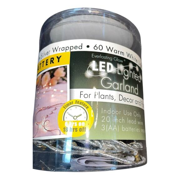 Everlasting Glow LED Garland 60 Lght Twinkle Warm White Gerson Plant Decor Timer - Picture 7 of 8